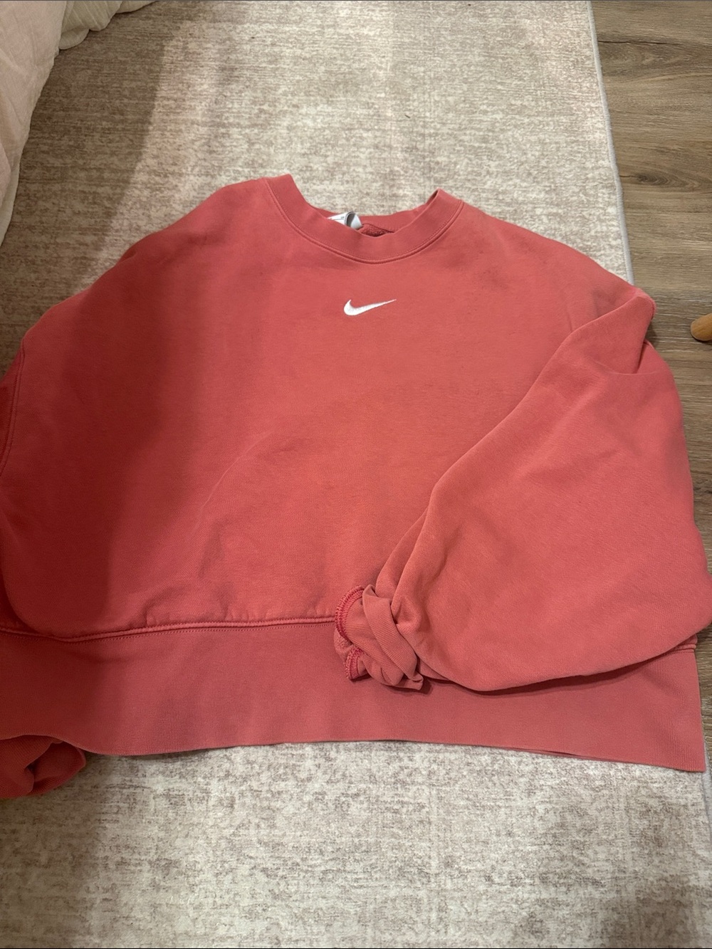 Nike Men’s Coral Crewneck Sweatshirt with White Swoosh